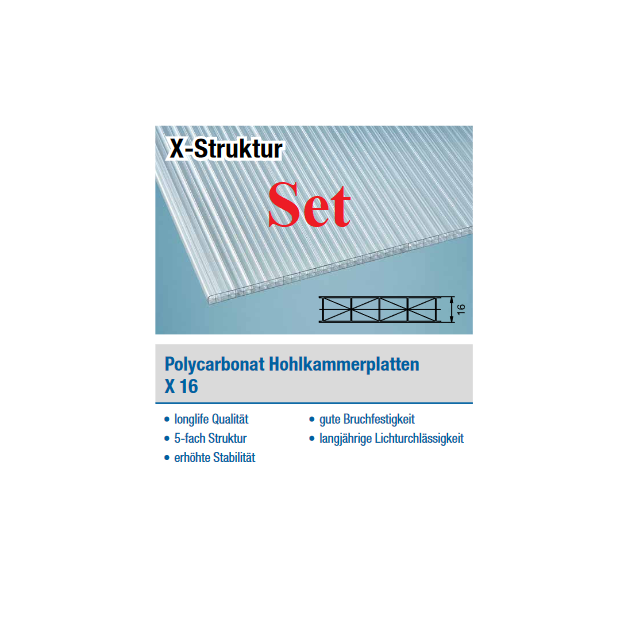 Hohlkammerplatte x Struktur ( 5 fach) 4x3,5m Set