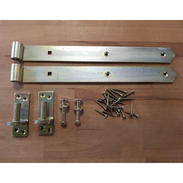 2 Stück 40cm Ladenbänder mit Kloben und Schrauben gelb verzinkt