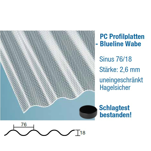 Lichtplatte / Wellplatte Wabe Sinus 76/18 klar