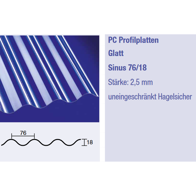 Polycarbonat glatt Sinus 76/18 klar