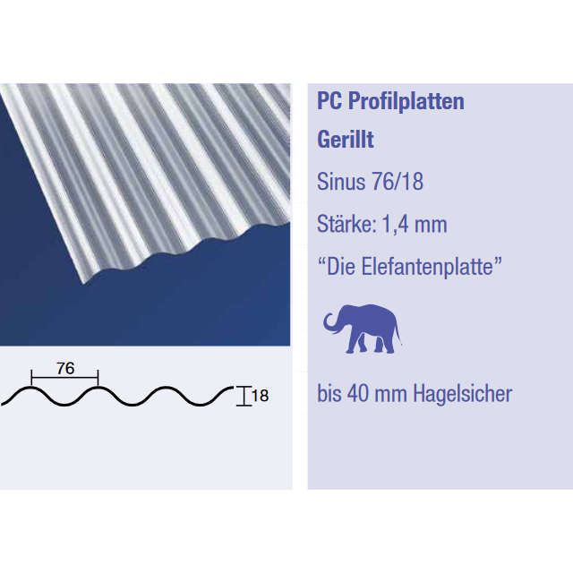 Elefantenplatte Sinus 76/18 klar gerillt