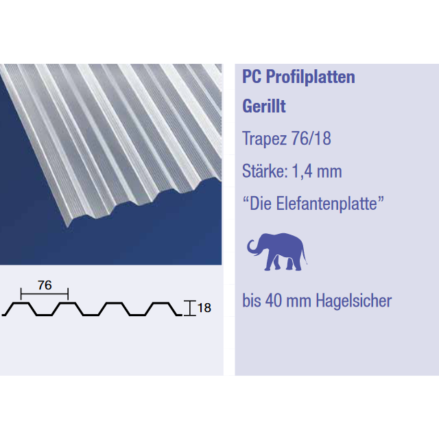 Elefantenplatte Trapez 76/18 klar gerillt