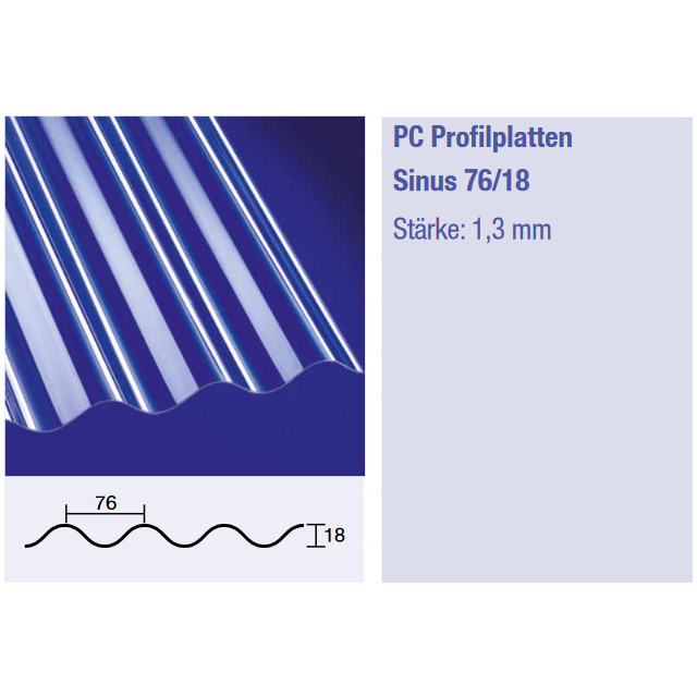 Polycarbonat Sinus 76/18 - Stärke 1,3mm - klar