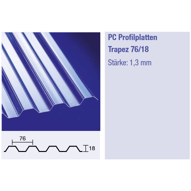 Polycarbonat Trapez 76/18 - Stärke ca. 1,3 mm - klar