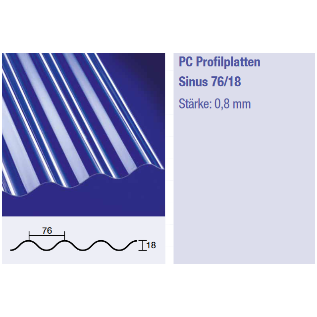 Polycarbonat Sinus 76/18 - Stärke 0,8mm - klar