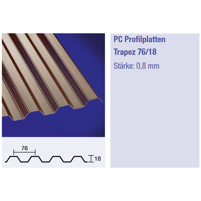 Polycarbonat Trapez 76/18 - Stärke 0,8mm - bronce