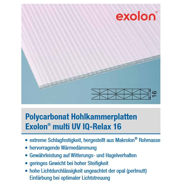 16mm Polycarbonat Doppelstegplatten multi UV IQ-Relax mit Hitzeschutz