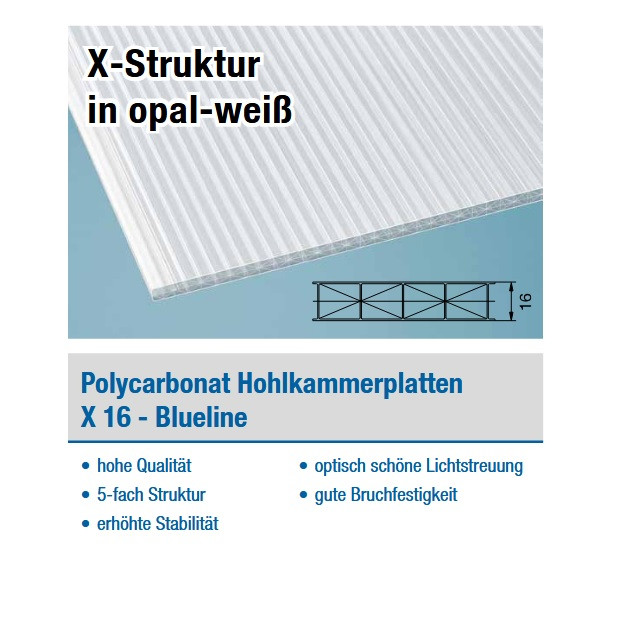 PC Hohlkammerplatten X Struktur 16mm **opal-weiß**